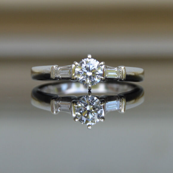 Estate .49ct Diamond Solitaire Engagement Ring 14k White Gold 'F' Color Diamond - Picture 6 of 10